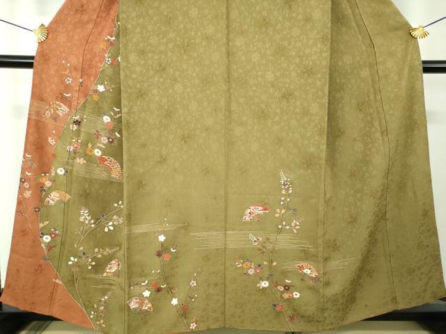 平和屋着物●訪問着　駒刺繍　扇面宝尽くし花文　金彩　正絹　逸品　DABF7855ps