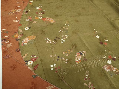平和屋着物●訪問着　駒刺繍　扇面宝尽くし花文　金彩　正絹　逸品　DABF7855ps
