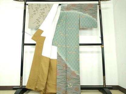 平和屋着物●訪問着　露芝花丸文　金彩　正絹　逸品　DABF7858ps