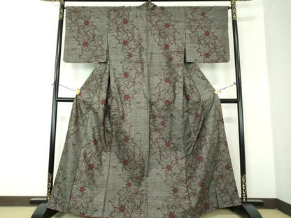 平和屋着物●本場大島紬　9マルキ　草花文　正絹　逸品　未使用　DABF7859ps