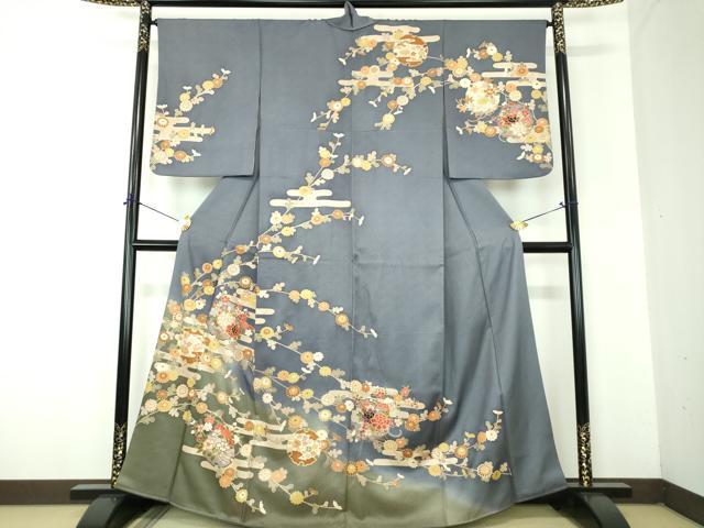 平和屋着物●訪問着　駒刺繍　宝尽くし　雪輪花文　暈し染め　金彩　正絹　逸品　DABF7863ps