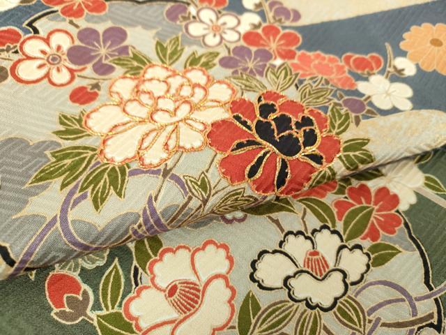 平和屋着物●訪問着　駒刺繍　宝尽くし　雪輪花文　暈し染め　金彩　正絹　逸品　DABF7863ps