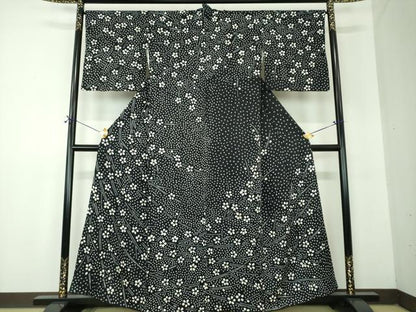 平和屋着物●訪問着　総絞り　枝垂れ花　黒地　正絹　逸品　DABF7864ps