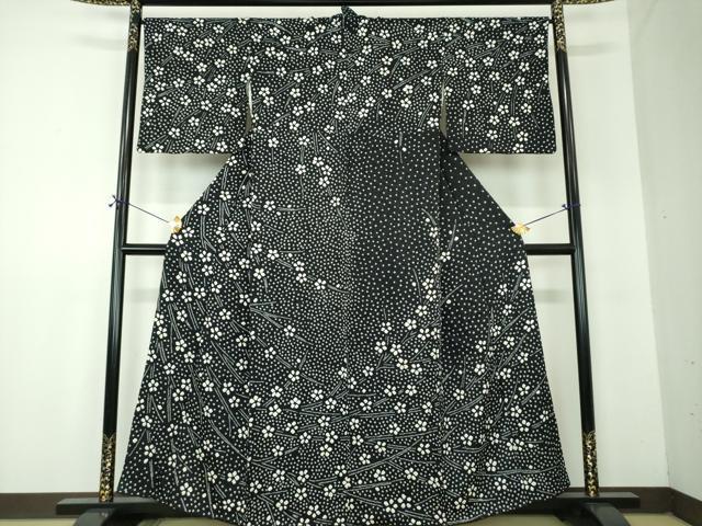 平和屋着物●訪問着　総絞り　枝垂れ花　黒地　正絹　逸品　DABF7864ps
