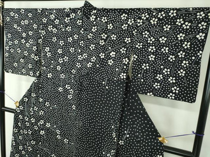 平和屋着物●訪問着　総絞り　枝垂れ花　黒地　正絹　逸品　DABF7864ps