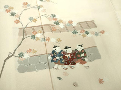 平和屋着物●訪問着　刺繍　童子遊び　おしくらまんじゅう　楓文　正絹　逸品　DABF7868ps