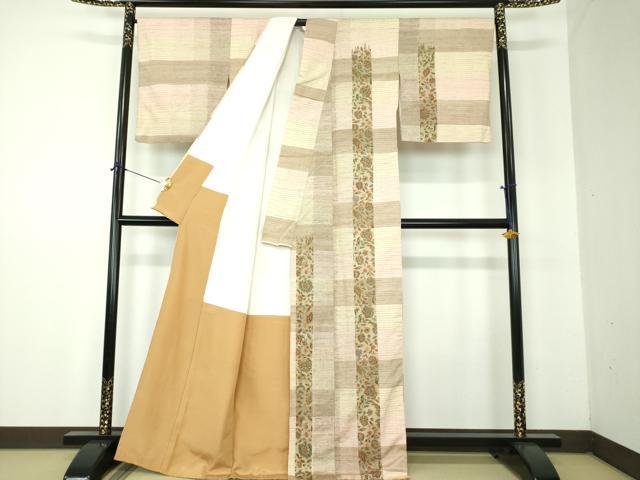 平和屋着物●訪問着　紬地　横段更紗花文　金彩　正絹　逸品　DABF7873ps