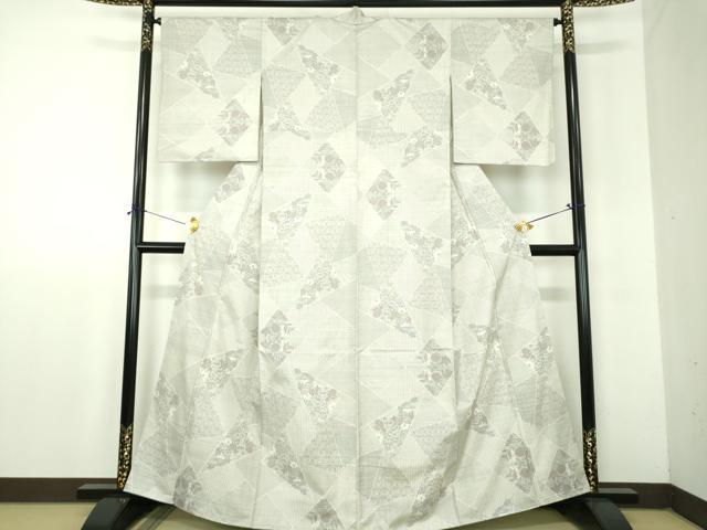 平和屋着物●本場大島紬　白大島　9マルキ　切嵌草花文　正絹　逸品　DABF7876ps