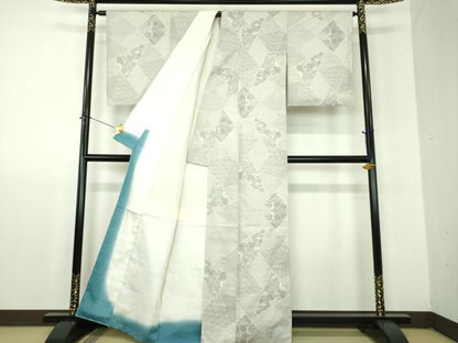 平和屋着物●本場大島紬　白大島　9マルキ　切嵌草花文　正絹　逸品　DABF7876ps