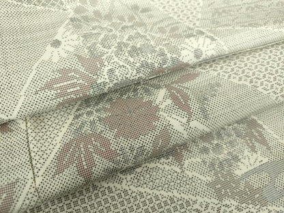 平和屋着物●本場大島紬　白大島　9マルキ　切嵌草花文　正絹　逸品　DABF7876ps