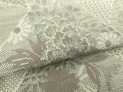 平和屋着物●本場大島紬　白大島　9マルキ　切嵌草花文　正絹　逸品　DABF7876ps