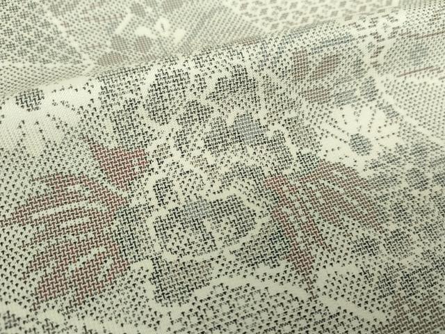 平和屋着物●本場大島紬　白大島　9マルキ　切嵌草花文　正絹　逸品　DABF7876ps