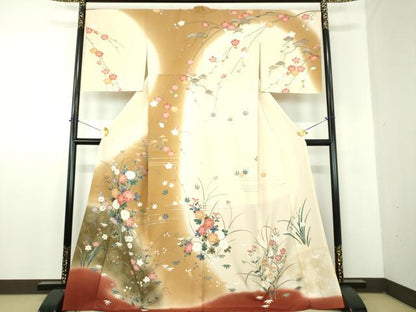平和屋着物●訪問着　枝垂れ梅　籬花文　暈し染め　金彩　正絹　逸品　DABF7884ps