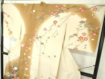平和屋着物●訪問着　枝垂れ梅　籬花文　暈し染め　金彩　正絹　逸品　DABF7884ps