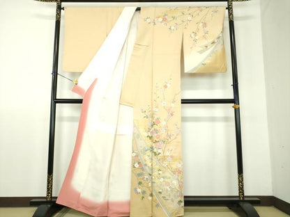 平和屋着物●訪問着　槍梅　枝垂れ桜　吉祥花文　金彩　正絹　逸品　DABF7885ps