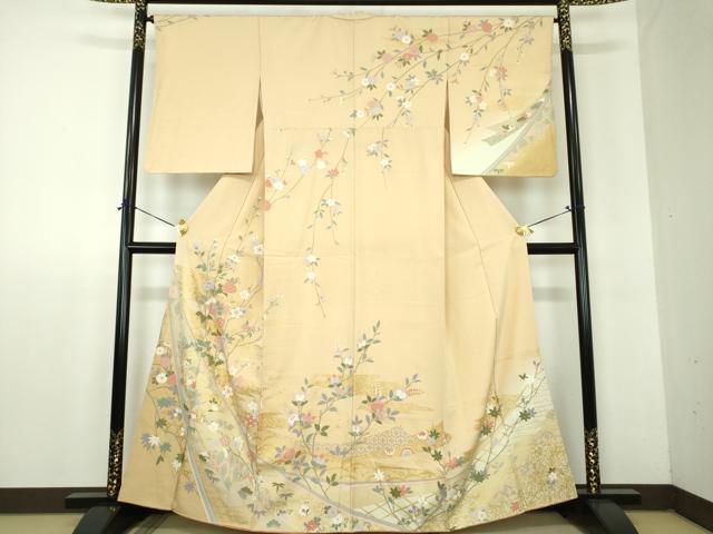 平和屋着物●訪問着　槍梅　枝垂れ桜　吉祥花文　金彩　正絹　逸品　DABF7885ps