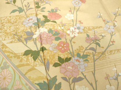 平和屋着物●訪問着　槍梅　枝垂れ桜　吉祥花文　金彩　正絹　逸品　DABF7885ps