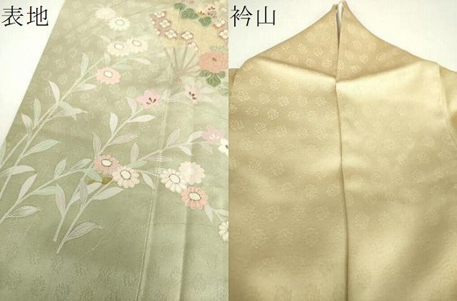 平和屋着物●中国三大刺繍　相良刺繍　訪問着　扇面花文　暈し染め　金彩　正絹　逸品　DABF7886ps