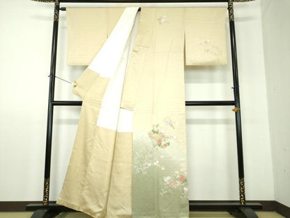 平和屋着物●中国三大刺繍　相良刺繍　訪問着　扇面花文　暈し染め　金彩　正絹　逸品　DABF7886ps