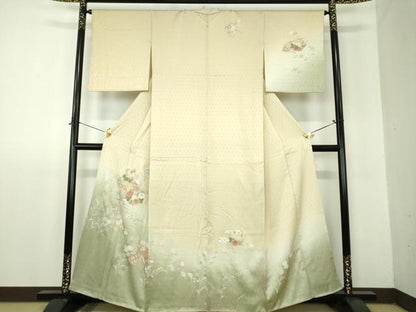 平和屋着物●中国三大刺繍　相良刺繍　訪問着　扇面花文　暈し染め　金彩　正絹　逸品　DABF7886ps