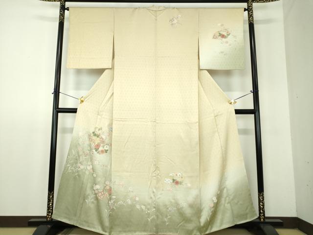 平和屋着物●中国三大刺繍　相良刺繍　訪問着　扇面花文　暈し染め　金彩　正絹　逸品　DABF7886ps