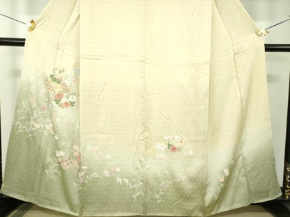 平和屋着物●中国三大刺繍　相良刺繍　訪問着　扇面花文　暈し染め　金彩　正絹　逸品　DABF7886ps