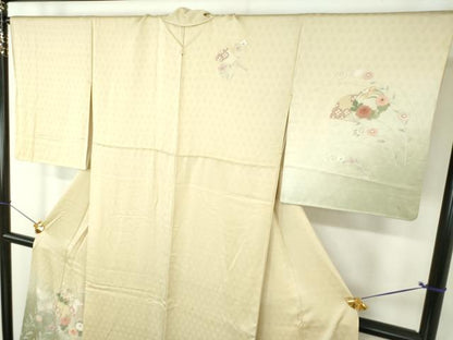 平和屋着物●中国三大刺繍　相良刺繍　訪問着　扇面花文　暈し染め　金彩　正絹　逸品　DABF7886ps