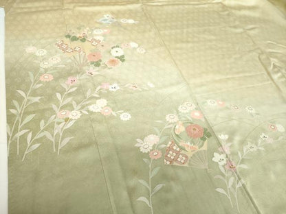 平和屋着物●中国三大刺繍　相良刺繍　訪問着　扇面花文　暈し染め　金彩　正絹　逸品　DABF7886ps