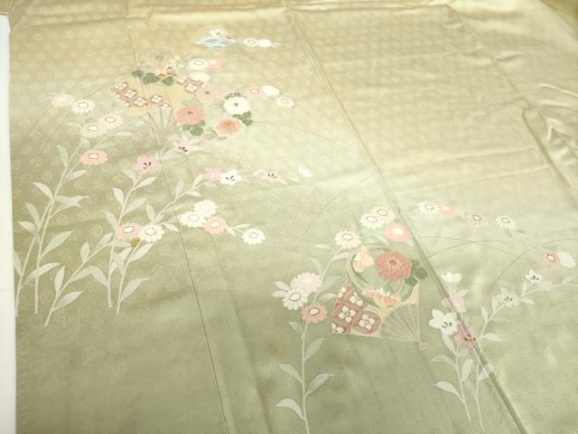 平和屋着物●中国三大刺繍　相良刺繍　訪問着　扇面花文　暈し染め　金彩　正絹　逸品　DABF7886ps