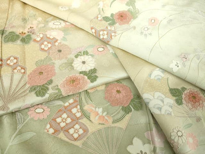 平和屋着物●中国三大刺繍　相良刺繍　訪問着　扇面花文　暈し染め　金彩　正絹　逸品　DABF7886ps