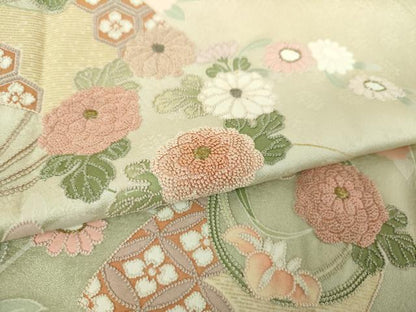 平和屋着物●中国三大刺繍　相良刺繍　訪問着　扇面花文　暈し染め　金彩　正絹　逸品　DABF7886ps