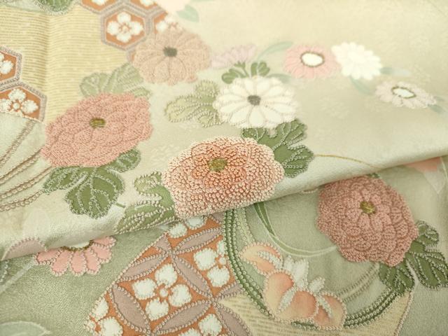 平和屋着物●中国三大刺繍　相良刺繍　訪問着　扇面花文　暈し染め　金彩　正絹　逸品　DABF7886ps