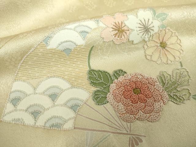 平和屋着物●中国三大刺繍　相良刺繍　訪問着　扇面花文　暈し染め　金彩　正絹　逸品　DABF7886ps