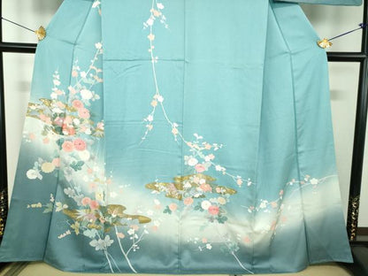 平和屋着物●訪問着　刺繍　霞吉祥花文　暈し染め　金彩　正絹　逸品　DABF7889ps