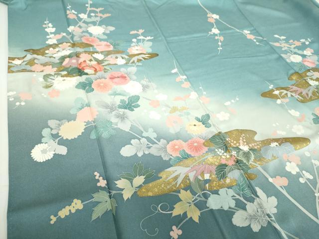 平和屋着物●訪問着　刺繍　霞吉祥花文　暈し染め　金彩　正絹　逸品　DABF7889ps
