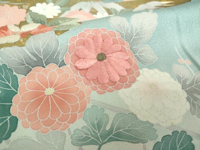 平和屋着物●訪問着　刺繍　霞吉祥花文　暈し染め　金彩　正絹　逸品　DABF7889ps