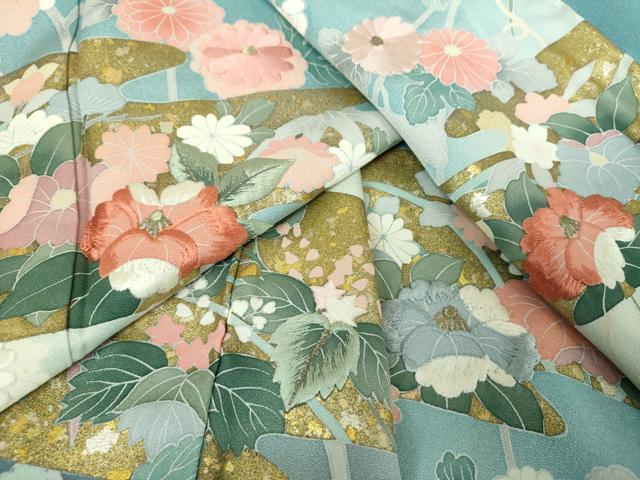 平和屋着物●訪問着　刺繍　霞吉祥花文　暈し染め　金彩　正絹　逸品　DABF7889ps