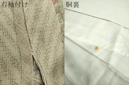 平和屋着物●結城紬　100亀甲　舞蝶花鳥間道　正絹　逸品　DABF7891ps