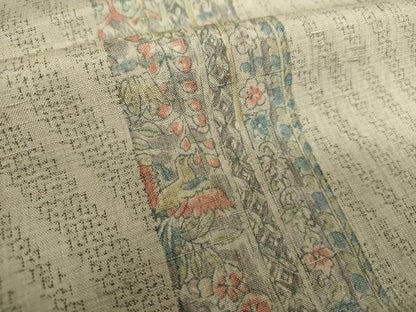平和屋着物●結城紬　100亀甲　舞蝶花鳥間道　正絹　逸品　DABF7891ps