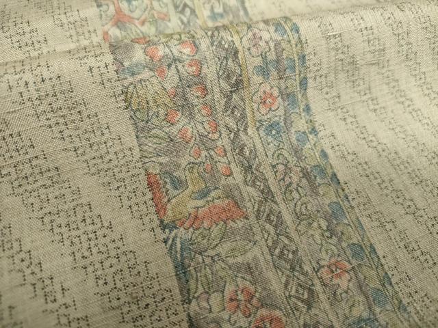平和屋着物●結城紬　100亀甲　舞蝶花鳥間道　正絹　逸品　DABF7891ps