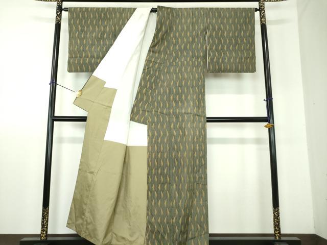 平和屋着物●上質な小紋　紬地　抽象間道　正絹　逸品　DABF7892ps