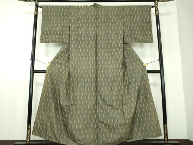 平和屋着物●上質な小紋　紬地　抽象間道　正絹　逸品　DABF7892ps