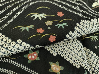 平和屋着物●訪問着　絞り　流水松竹梅　黒地　金彩　正絹　逸品　DABF7895ps