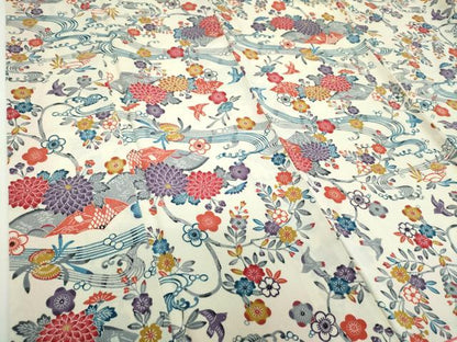 平和屋着物●上質な小紋　型染　立波花鳥文　貝殻　鬼しぼ縮緬　正絹　逸品　DABF7900ps