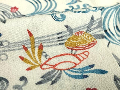 平和屋着物●上質な小紋　型染　立波花鳥文　貝殻　鬼しぼ縮緬　正絹　逸品　DABF7900ps