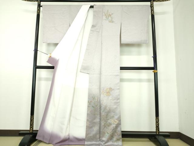 平和屋着物●中国三大刺繍 スワトウ刺繍 汕頭刺繍 訪問着 駒刺繍 地紙花文 流水花シルエット 暈し染め 金彩 正絹 逸品 DABF7903ps