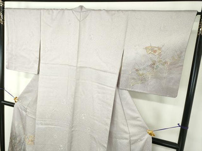 平和屋着物●中国三大刺繍 スワトウ刺繍 汕頭刺繍 訪問着 駒刺繍 地紙花文 流水花シルエット 暈し染め 金彩 正絹 逸品 DABF7903ps