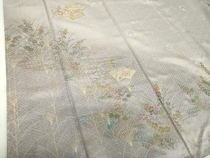 平和屋着物●中国三大刺繍 スワトウ刺繍 汕頭刺繍 訪問着 駒刺繍 地紙花文 流水花シルエット 暈し染め 金彩 正絹 逸品 DABF7903ps