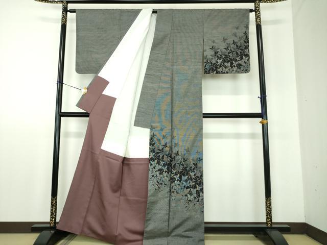 平和屋着物●訪問着　紬地　舞蝶花文　正絹　逸品　DABF7905ps