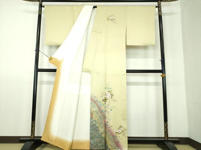 平和屋着物●訪問着　花唐草文　暈し染め　金銀彩　正絹　逸品　DABF7906ps